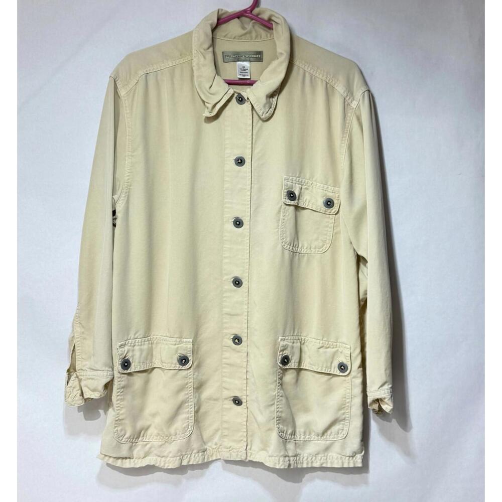 Whitham & Whyte‎ Field Jacket Women's XS Beige 100% Tencel Button-Front Collared